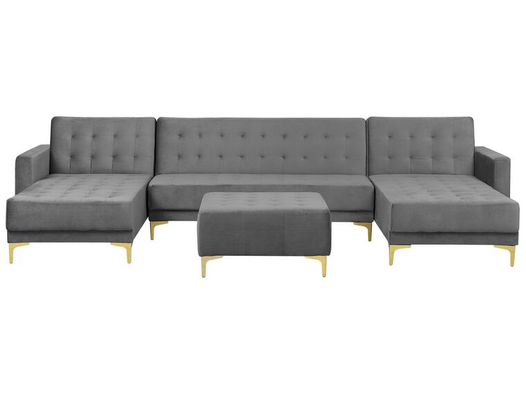 5 Seater U-Shaped Modular Velvet Sofa with Ottoman Grey ABERDEEN_741298
