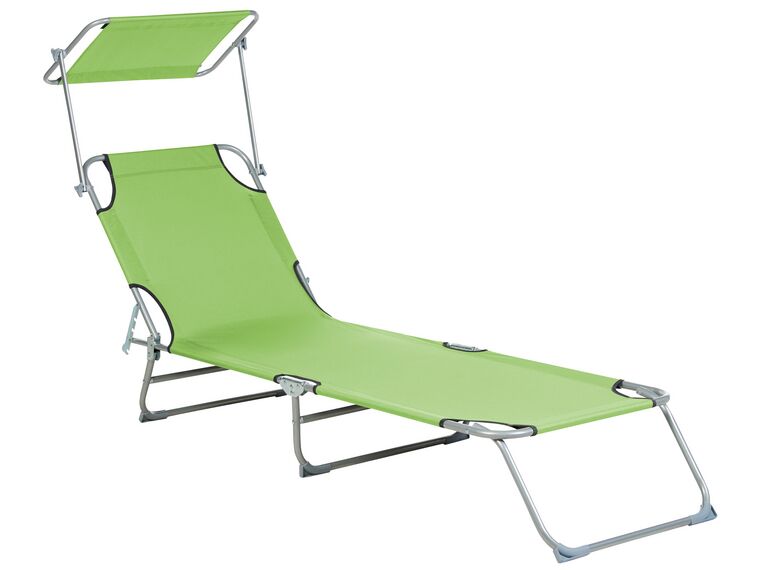 Steel Reclining Sun Lounger with Canopy Lime Green FOLIGNO_810033