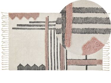 Teppich Baumwolle beige / schwarz 80 x 150 cm abstraktes Muster Fransen Kurzflor MURADIYE