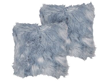 Set of 2 Faux Fur Cushions 42 x 42 cm Blue LUBHA