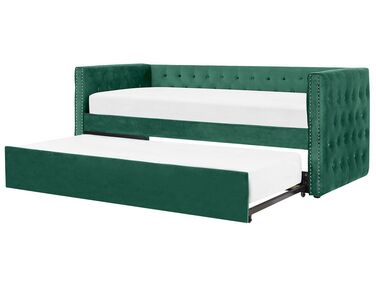 Tagesbett ausziehbar Samtstoff grün Lattenrost 90 x 200 cm GASSIN