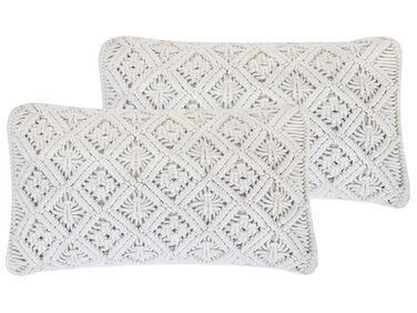Set of 2 Cotton Macrame Cushions 30 x 50 cm White ALATEPE