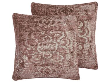 Set of 2 Cushions Oriental Pattern 45 x 45 cm Pink VAKAYAR