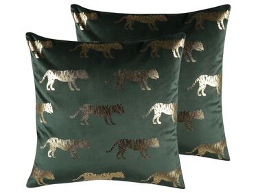 Set di 2 cuscini decorativi in velluto verde stampa leopardo 45x45 cm BLUEBELL
