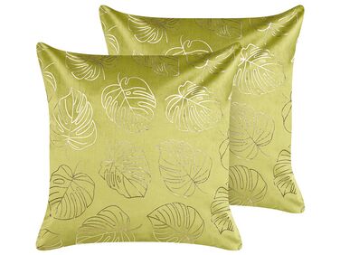 Set di 2 cuscini velluto verde chiaro e oro 45 x 45 cm MONSTERA