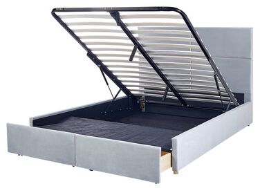 Zamatová posteľ s úložným priestorom 160 x 200 cm svetlosivá VERNOYES