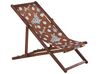 Set of 2 Acacia Folding Deck Chairs and 2 Replacement Fabrics Dark Wood with Off-White / Poppies Pattern ANZIO_819776