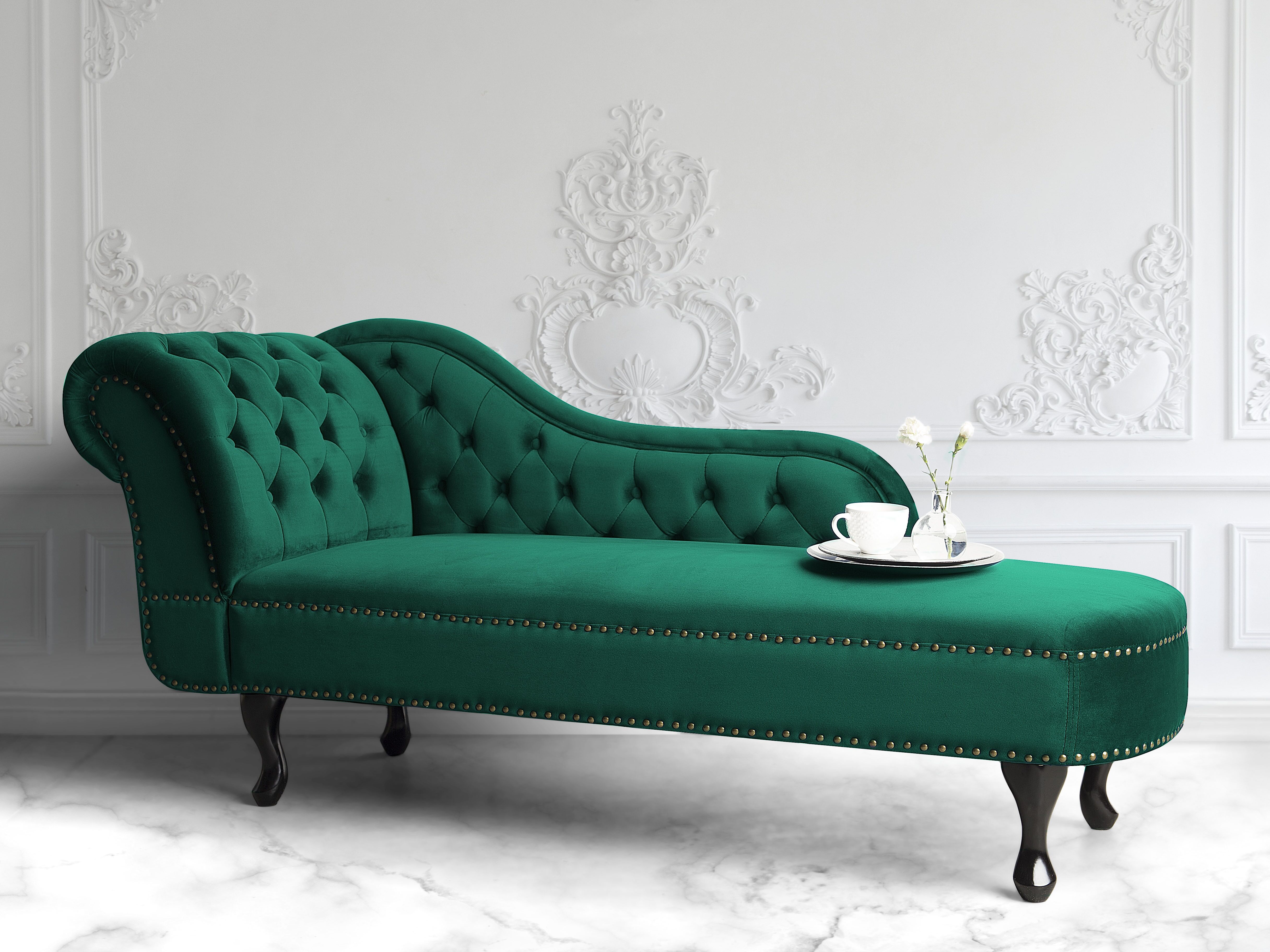 Chaise Longue Méridienne Gauche Velours Vert Beliani NIMES - NEUVE, Glamour