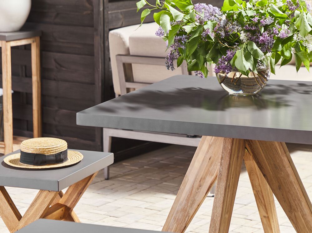 Table De Jardin En Fibre ciment Gris Et Bois 90 X 90 Cm OLBIA Beliani fr table-de-jardin-en-fibre-ciment-gris-et-bois-90-x-90-cm-olbia-beliani-fr