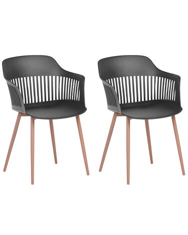 Conjunto de 2 sillas de comedor negro/madera clara BERECA
