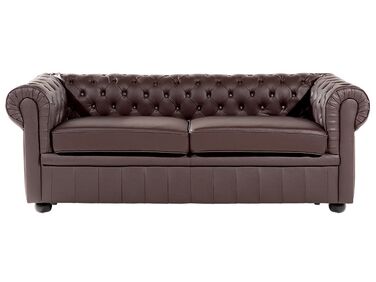 Sofa 3-osobowa skórzana brązowa CHESTERFIELD