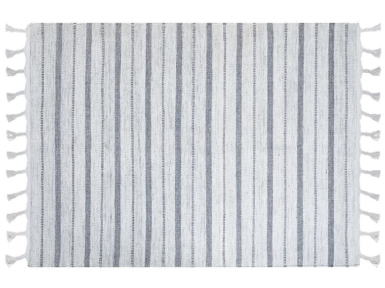 Outdoor Teppich cremeweiß / grau 140 x 200 cm Streifenmuster Kurzflor BADEMLI_846518