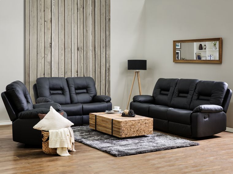 3 Seater Faux Leather Manual Recliner Sofa Black BERGEN Beliani.co.uk