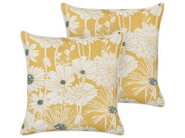 Set of 2 Cotton Cushions Floral Print 45 x 45 cm Yellow SCIRPUS 