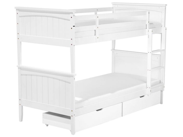 Łóżko piętrowe z szufladami drewniane 90 x 200 cm białe ALBON_797228