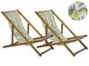 Set of 2 Acacia Folding Deck Chairs and 2 Replacement Fabrics Light Wood with Off-White / Yellow and Grey Pattern ANZIO_800510
