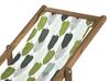 Set of 2 Acacia Folding Deck Chairs and 2 Replacement Fabrics Light Wood with Off-White / Green Leaf Pattern ANZIO_819538