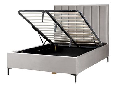 Zamatová posteľ s úložným priestorom 140 x 200 cm sivá SEZANNE