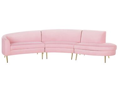 Sofa półokrągła 4-osobowa welurowa różowa MOSS