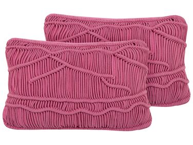 Set of 2 Cotton Cushions Macrame 30 x 50 cm Pink KIRIS