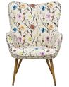 Wingback Chair with Footstool Floral Pattern Cream VEJLE II_774017