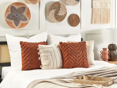 Set of 2 Tufted Cotton Cushions 45 x 45 cm Orange LEWISIA