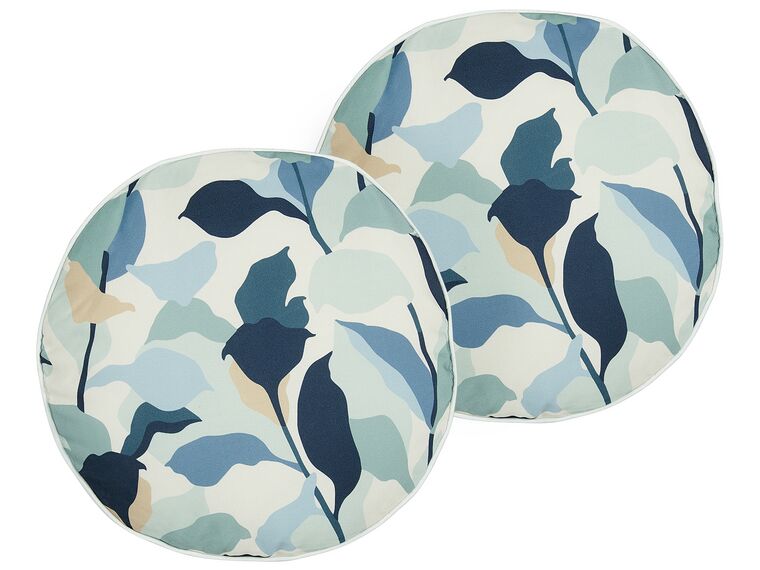 Set of 2 Outdoor Cushions Leaf Pattern ⌀ 40 cm Blue VEGLINO_881525
