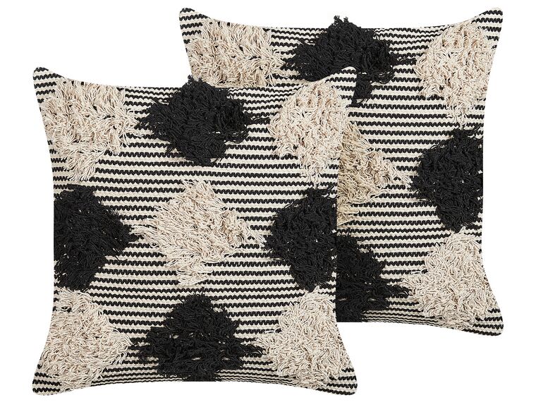 Conjunto de 2 almofadas decorativas tufadas em algodão creme e preto 50 x 50 cm BHUSAWAL_829477