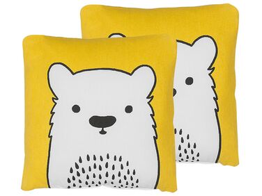 Set of 2 Cotton Kids Cushions Bear 45 x 45 cm Yellow WARANASI