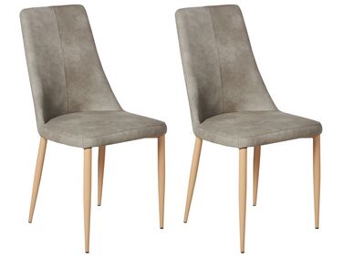 Conjunto de 2 sillas de comedor de piel sintética gris claro/madera clara CLAYTON