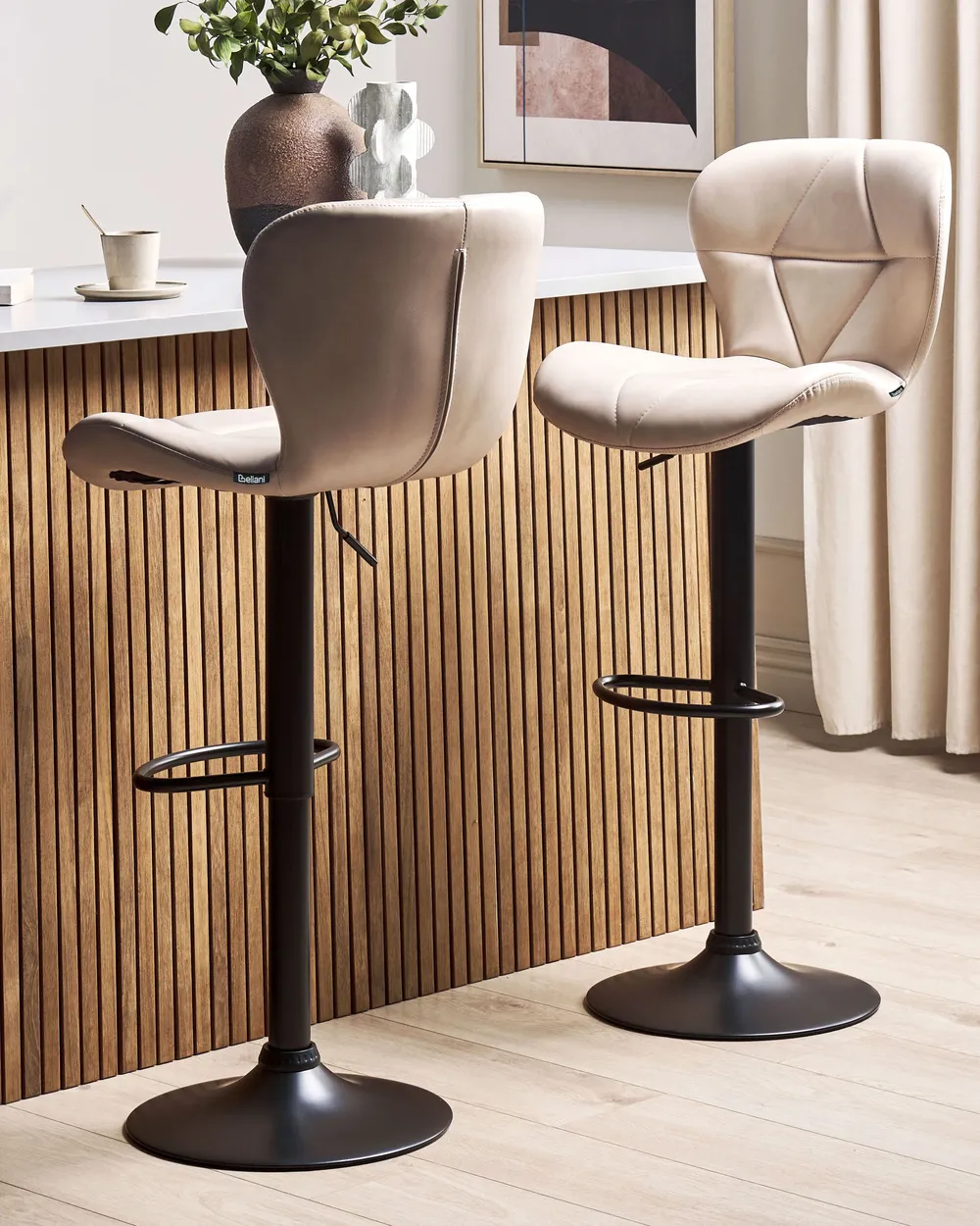 Set of Bar Chairs VALETTA Faux Leather Swivel Light Beige