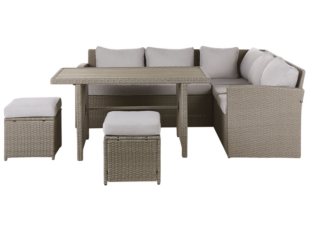 5 Seater PE Rattan Garden Corner Sofa Set Taupe and Grey BARDI Beliani.cz