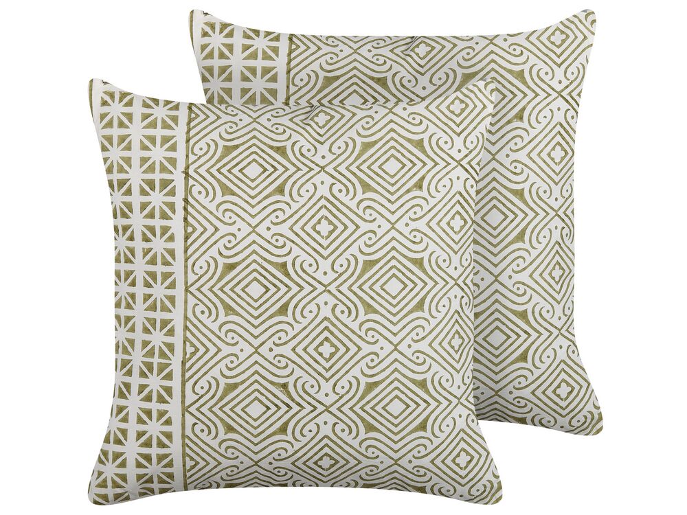 Set of 2 Decorative Cushions LARICS 45 x 45 cm Cotton Green Oriental Pattern