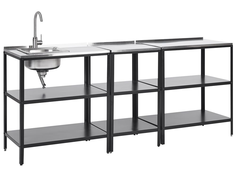 Conjunto de 3 muebles de cocina exterior con fregadero VILAMA Negro Metal