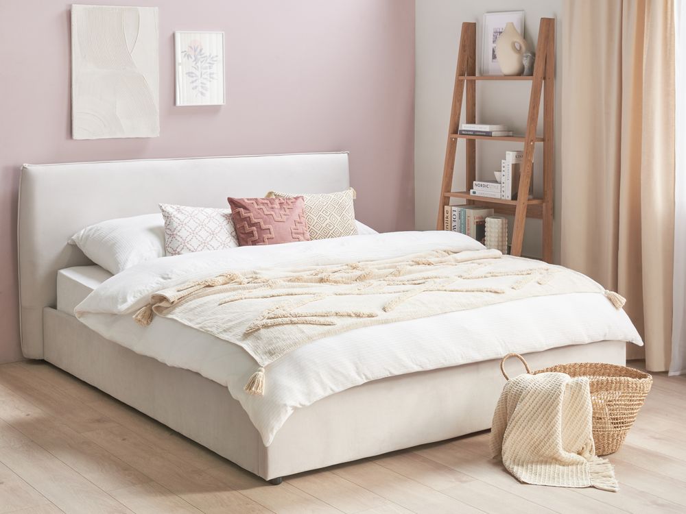 Bed met opbergruimte LAVAUR Fluweel Gebroken wit 180 x 200 cm