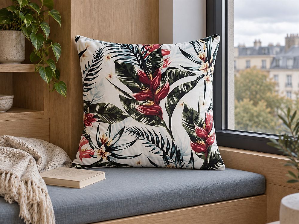 Throw Cushion EDELWEISS 45 x 45 cm Velvet Multicolour Plant Pattern