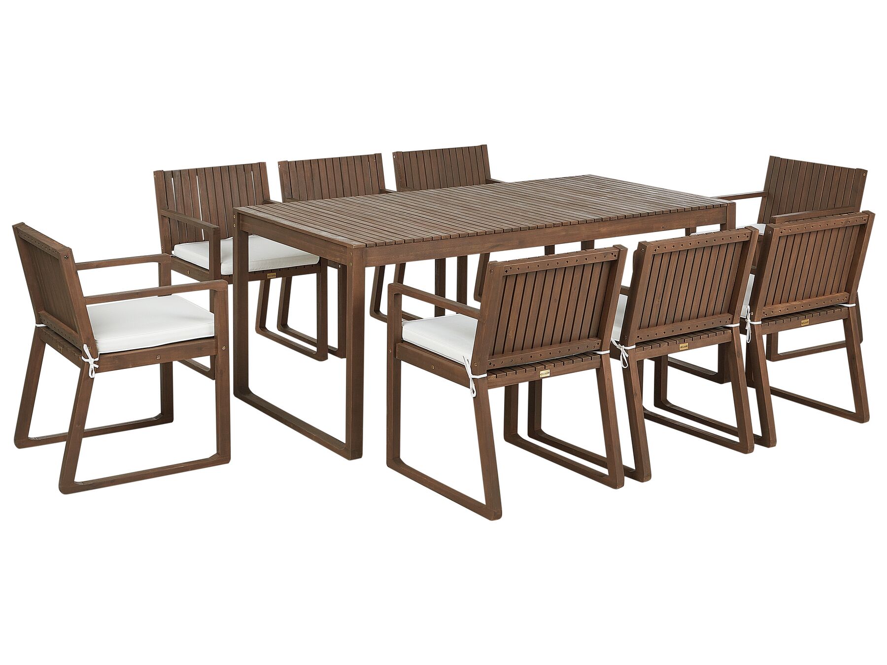 8 Seater Dark Acacia Wood Garden Dining Set with Off-White Cushions SASSARI_921305