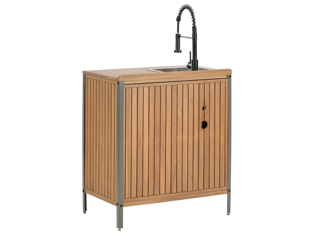 3 Piece Outdoor Kitchen Set with Sink IVREA Brown/ Black Certified Acacia Wood_988415