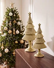 Set di 2 decorazioni natalizie ERVASTI 32/41 cm Albero di Natale Oro_1175733