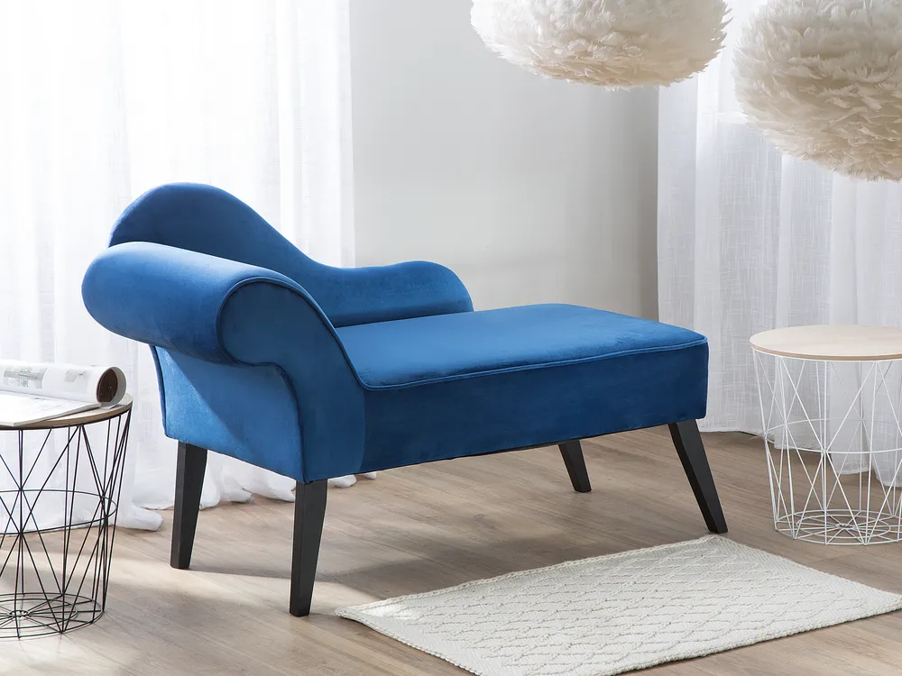 Left-Hand Chaise Longue BIARRITZ Velvet Navy Blue