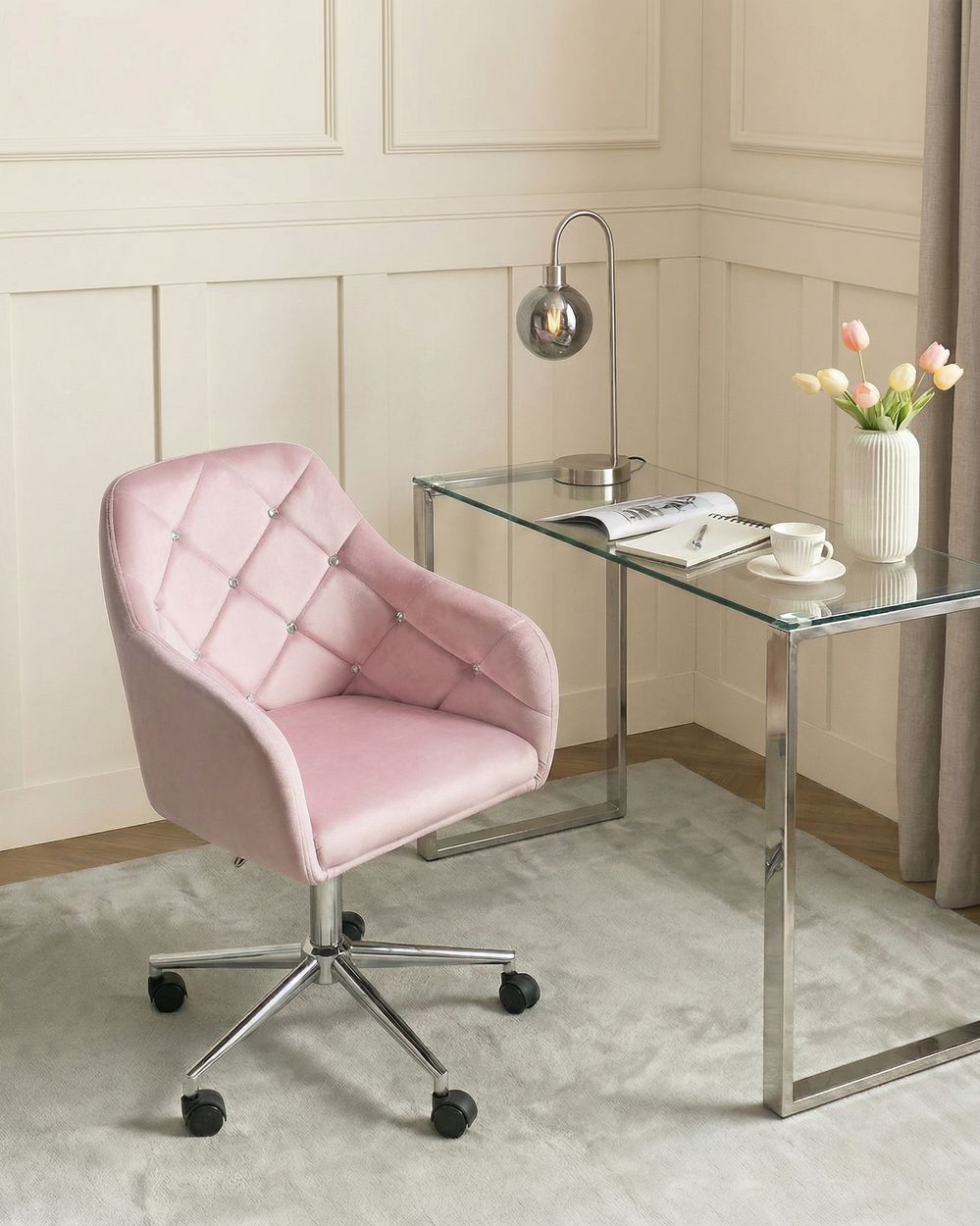 Schreibtischstuhl VELORIA Samtstoff Pastellrosa