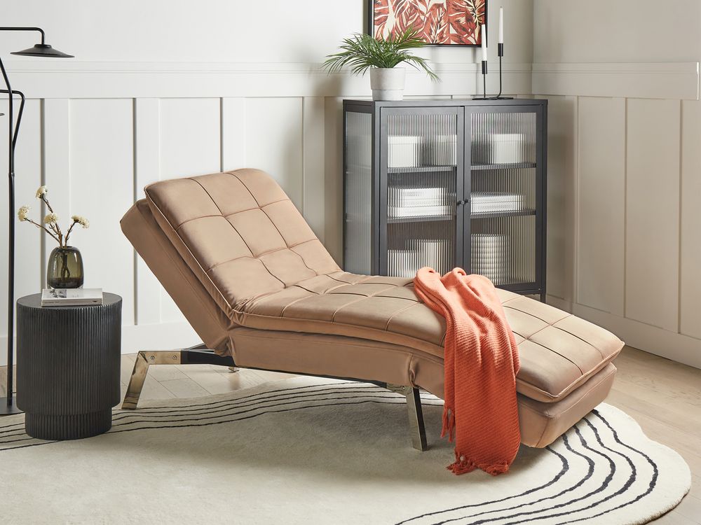 Chaiselongue LOIRET Samtstoff Hellbraun