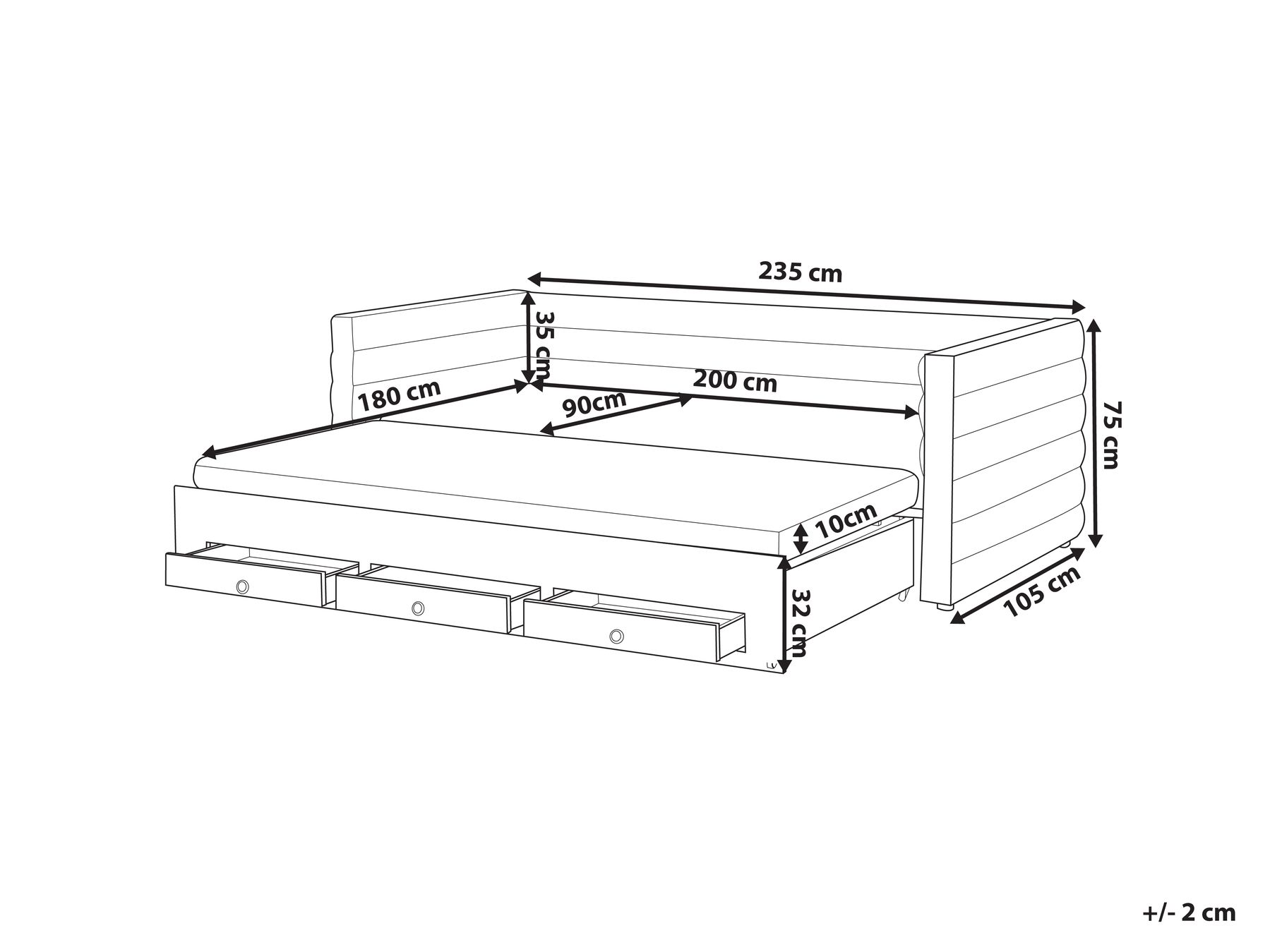 Daybed with Storage Velvet MEUDON 90 x 200 cm (EU Single) Off-White_1069176