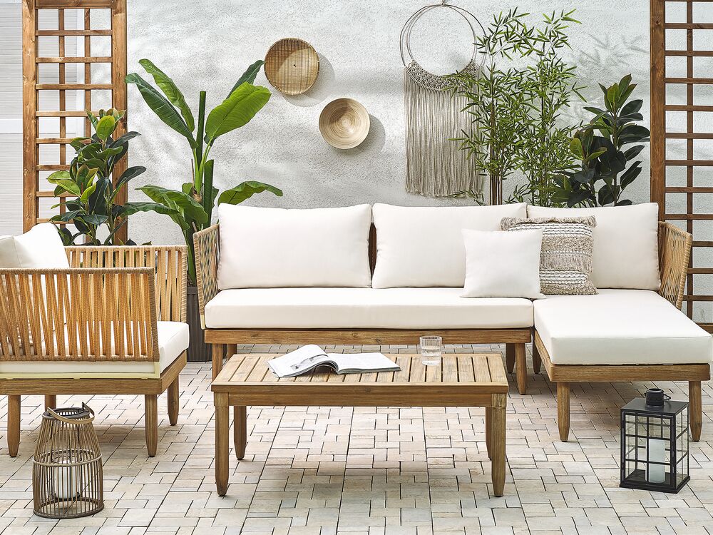 Ensemble de salon de jardin avec table 4 places CREMONA Acacia Marron clair/blanc cassé Côté gauche