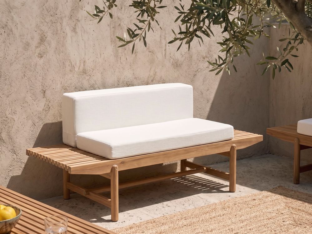 Garden Bench with Cushion GIAVENO 135 cm Acacia Wood Off-White