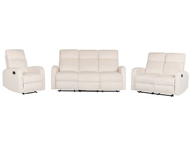 Conjunto de sofás 6 lugares manualmente reclináveis em veludo branco-creme VERDAL