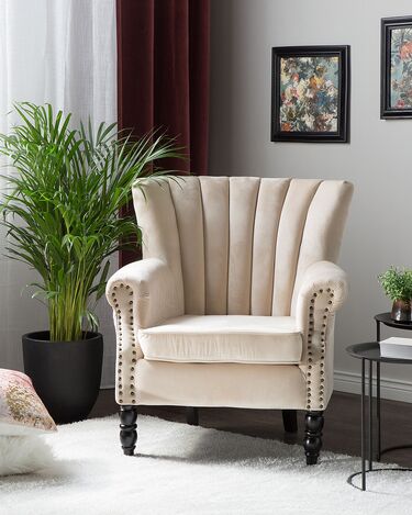 Velvet Wingback Chair Beige SVEDALA