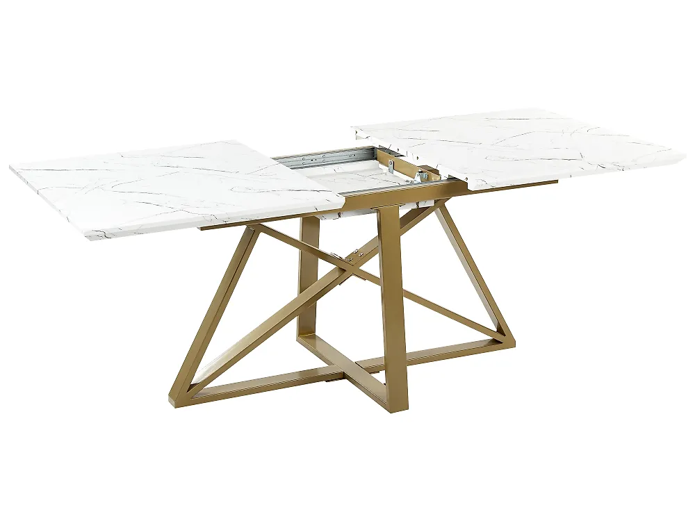 Table à Manger Extensible Blanche Effet Marbre | Pieds Dorés, Passe De 140 à 180 Cm | Pour 4-6 Personnes
