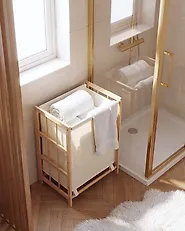 Laundry Basket MERIN Bamboo Light Brown 45 L_1193822