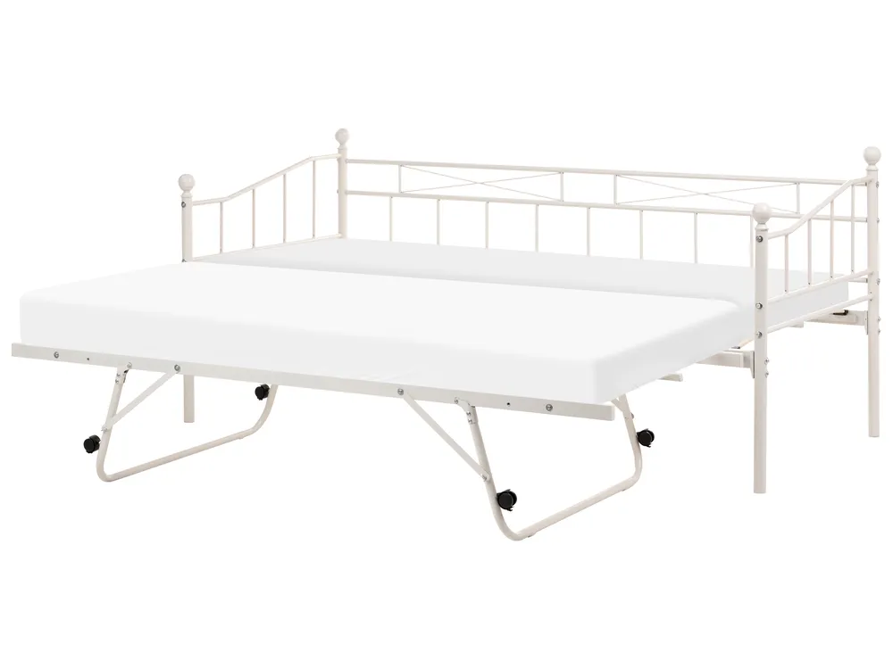 Łóżko dzienne Metal LOUANNEC 90 x 200 cm Rozkładany Beżowy